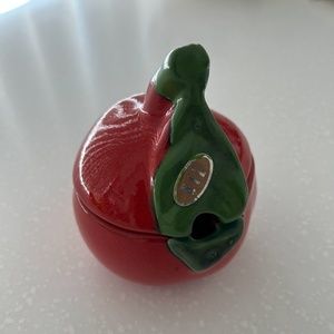 Vintage Red Cherry with Green Leaf Small Sugar Bowl